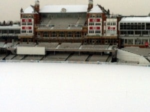 The Oval cricket ground under snow 